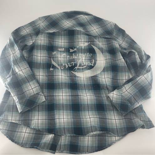 Disney  “Take Me To Neverland” Plaid Print Flannel Top