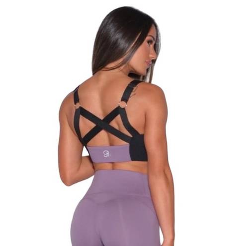 Bombshell sportswear  Banded Sports Bra in Violet Frost Purple Black Size Small