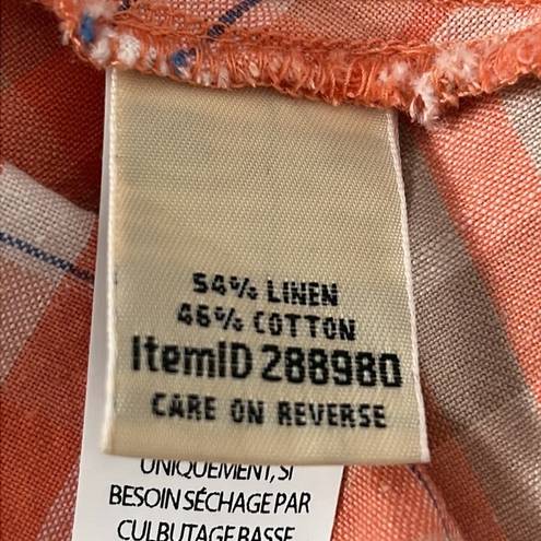 L.L.Bean  Linen/Cotton Faux Wrap A-Line Casual Plaid Sleeveless V-Neck Dress 8P