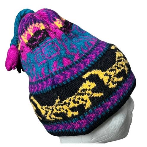 The Mountain Vintage Ladies & Ewe Wool Knit Winter Beanie Hat Tassel Animal Pattern