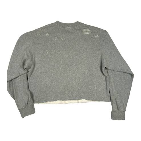 Good American  Size 3 US L Distressed Cropped Boyfriend Sweatshirt Heather Gray