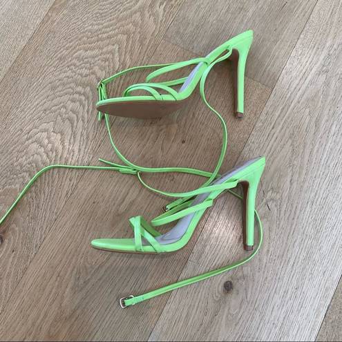 Boohoo  Skinny Strap Wrap Up Stiletto Heels in Lime Green Size 6