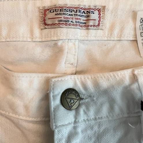 Guess  Linen Wash w/Destroy Mid Rise White Straight Leg Ankle Jeans Size 30