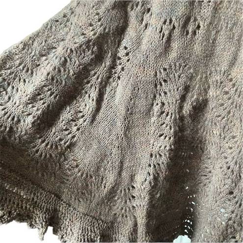 Vintage Lightweight Crochet Sweater Shawl Pointelle Knit Tan Brown Boho Festival Size undefined