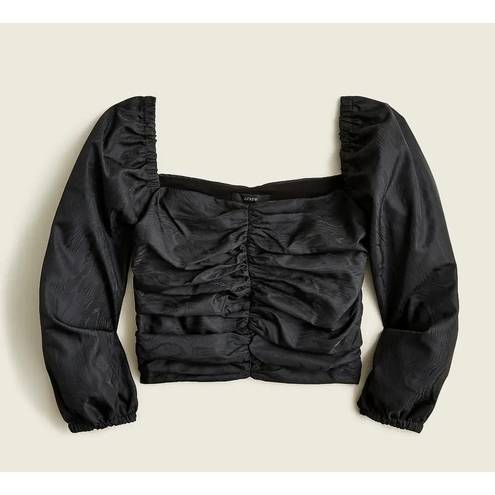 J.Crew  Ruched Puff Sleeve Sweetheart Neck Crop Top Black 10