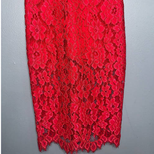 Alexis  Leona Lace Sheath Midi Dress Short Sleeve Red Size XS