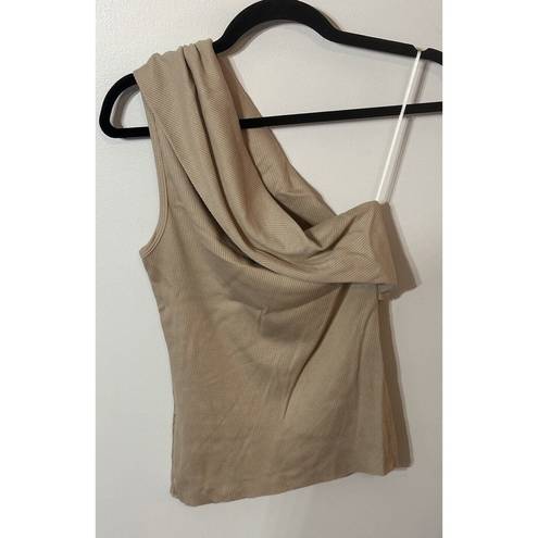 The Range  Folded One Shoulder Tank Top Ribbed Jersey Knit Saddle Tan Medium NEW