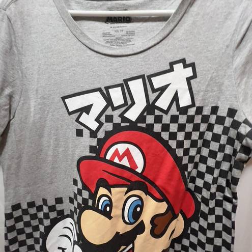 Nintendo Junior Women's Gray Super Mario Checkered  T-Shirt 2XL