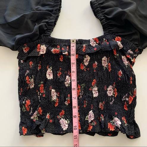 Angie  | Crissa Smocked Floral Black Crop Blouse L