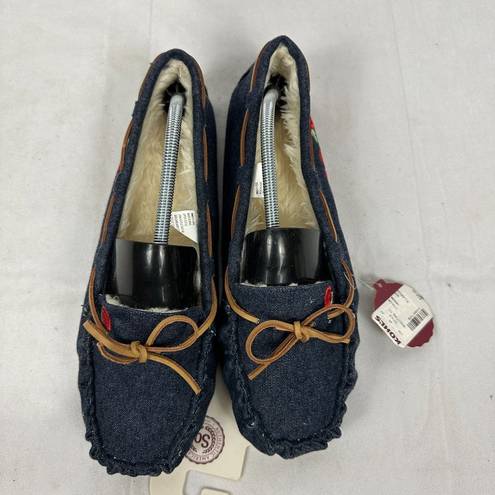 SO  Women's Embroidered Rose Denim Moccasin Slippers Size XL