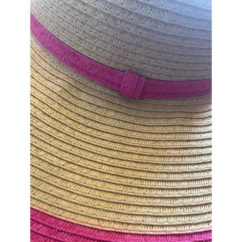 Charlie Paige Charlie‎ Paige Wide Brim Floppy Contrast Bright Pink Straw Sun Hat