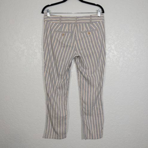 The Loft  Cream & Blue Stripe Marisa Linen Blend Crop Pants Size 4