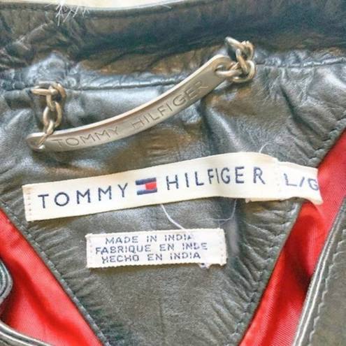 Tommy Hilfiger  Black Leather Motorcycle Jacket Large