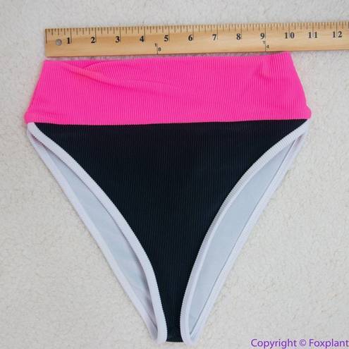 Beach Riot NEW  Emmy Bottom In Black Neon Pink Colorblock, XS