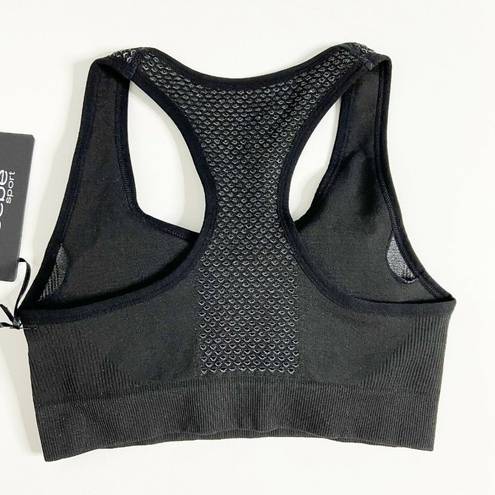 Bebe  | Racerback Sports Bra Black Chest Logo Removable Pads Moisture Wick Sz S