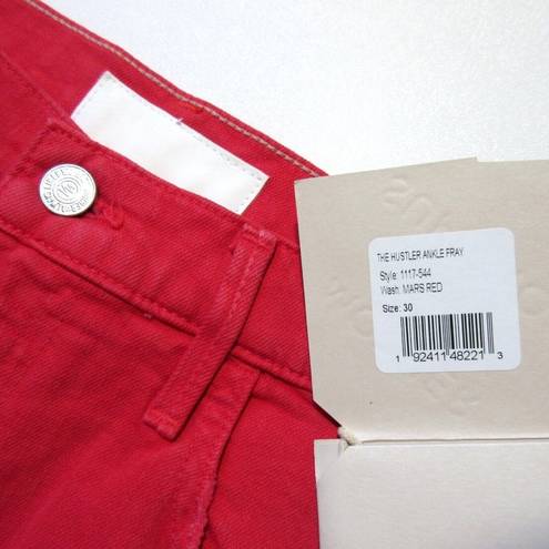 ma*rs NWT Mother Hustler Ankle Fray in  Red High Rise Bootcut Crop Jeans 30
