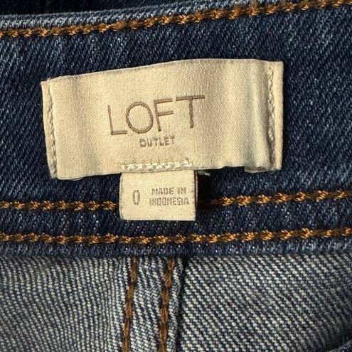 The Loft  Outlet SZ 0 Mini Jean Skirt Stretch Button Up Medium Wash Rear Pockets Blue