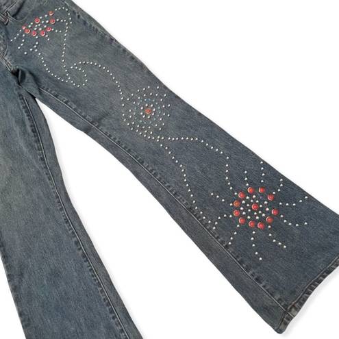 Cache 
Blue Medium Wash Vintage Studded 2 Flare Leg Jeans