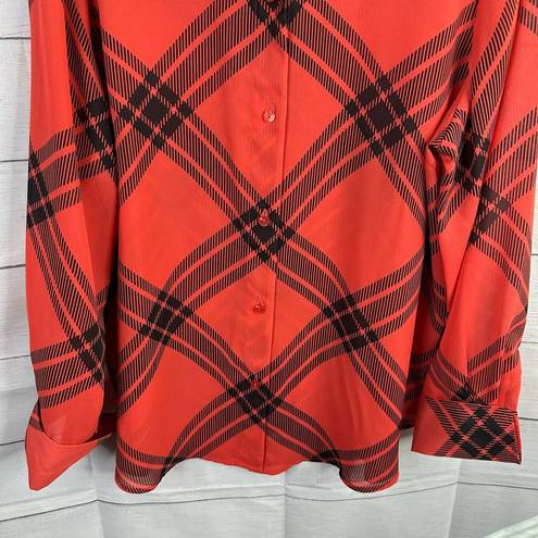 Coldwater Creek  Womens size XL P Button Up Plaid Long Sleeve Blouse Shirt Red