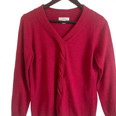 Coldwater Creek  Women Sweater V-Neck Wool Blend Long Sleeve Knit Pullover L Red