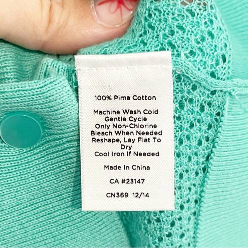 Talbots  Women’s Mint Green Waffle Knit Pima Cotton Cardigan Size Medium