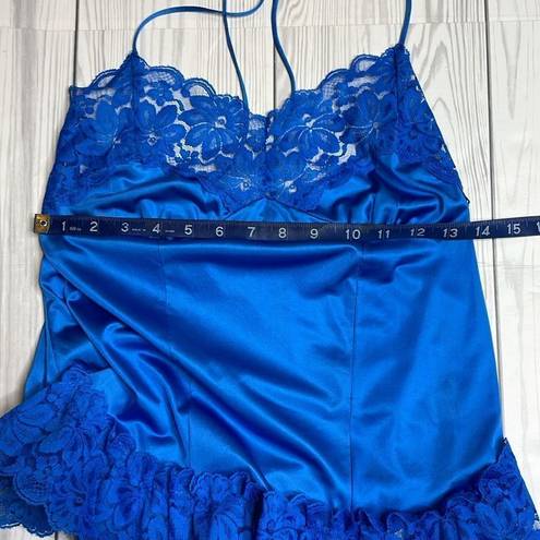 Vintage Blue 80s  Julianna Nylon and Lace Playsuit, teddy, romper size Med