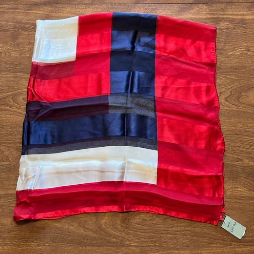 Oscar de la Renta  Vintage Scarf Geometric Square Red Blue Patriotic Designer NWT