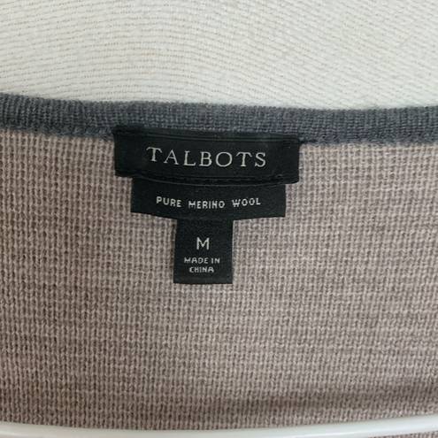 Talbots  women's medium merino wool cardigan open front striped tan gray cream