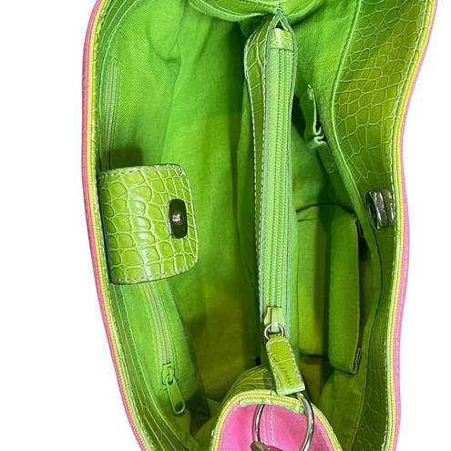 Tommy Hilfiger  Handbag Women Small Pink Canvas Green Croc Purse Shoulder Bag