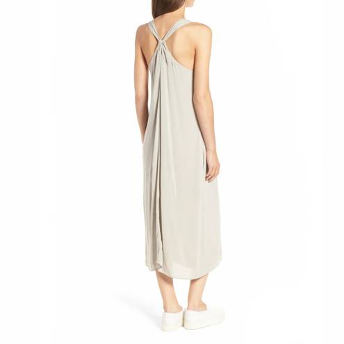 James Perse Grey Twist Back V Neck Midi Length Dress