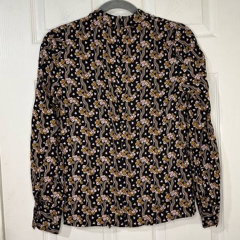 Aria BODEN  Black Floral Bow Coquette Silk Blend Blouse Size 4