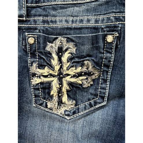 Miss Me  leather cross bootcut jean 31