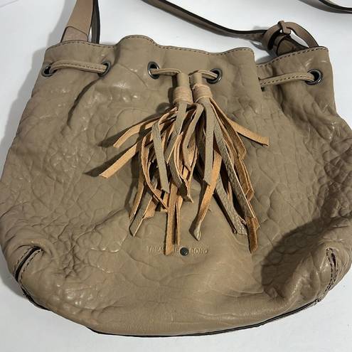 Treasure & Bond  Taupe Leather Tassel Drawstring Bucket Bag Crossbody Bag