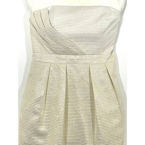 Shoshanna  Dress Size 2 Ivory Gold Stripe Strapless Sheath Cocktail Party Pockets