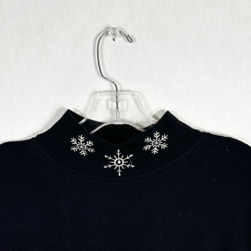 Brooks Bobbie  Plus Size 22W 24W Top Black Embroidered Snowflakes Mock Neck 268