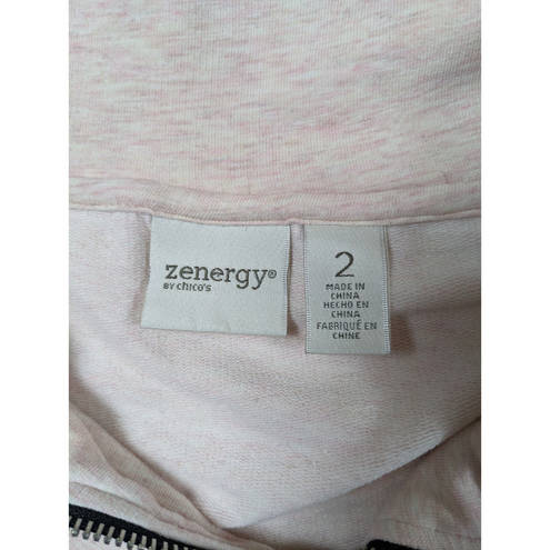 Chico's Zenergy by  Tunic Sweatshirt Pink Heather Size 2 Large Asymm Zip Neckline