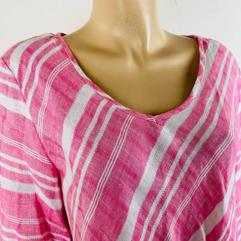 Habitat  Pretty Artsy Opposing Stripes Asymmetric Button Accented Tunic Top XL