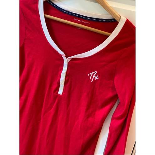 Tommy Hilfiger Red Retro PJ Henley Top Monogram Loungewear M