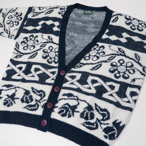 Cabin creek Vintage 80s Navy & White Floral Cardigan Sweater