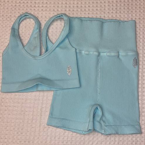 Free People NEW Set!  Movement XS/S Happiness Runs Scoop Neck Sport Bra Aqua Blue