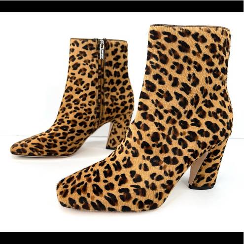 Jimmy Choo  Mirren Calf Hair Leopard Print Fur Side Zip Fur Ankle Boots Size 38.5