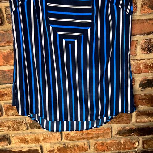 Tommy Hilfiger  Blue White Striped Sleeveless Keyhole Blouse Women's Size Small