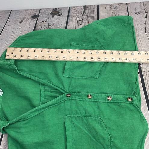 ZARA  Linen Front Button Closure Green Cropped size Medium