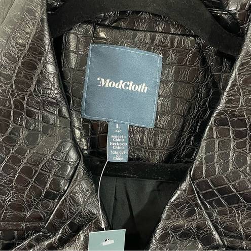 Modcloth NWT  Crocodile Rock Black Faux Leather Moto Jacket Size Large