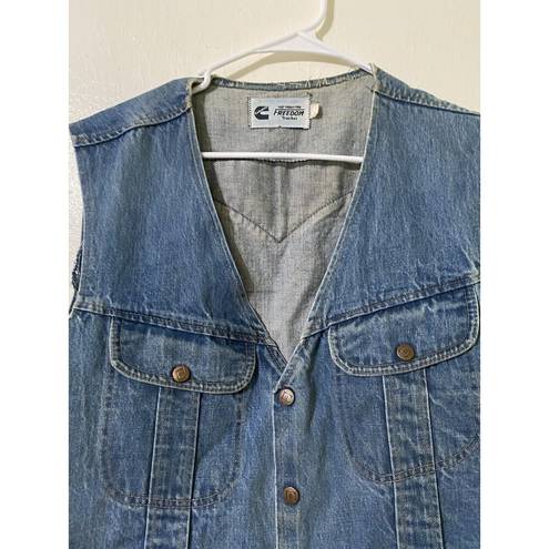 Womens Denim Vest Jacket Snap Button Blue Western Rockability Cowgirl 90's XL