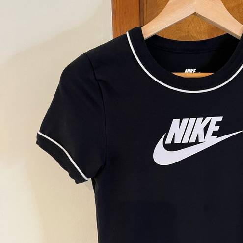 Nike  | Sportswear Heritage Logo Bodysuit Black White Trim Swoosh Crewneck Sz S