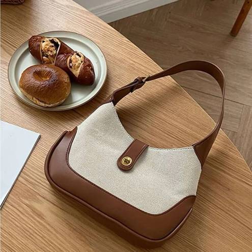 Beige & brown canvas summer mini shoulder bag