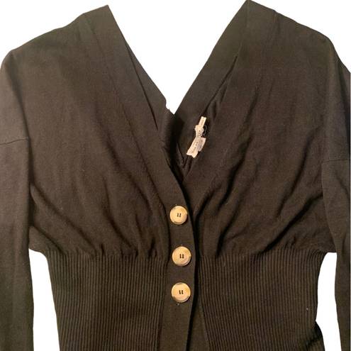 Good American  Cardigan Black Double V-neck Long Ribbed Waist Size 0