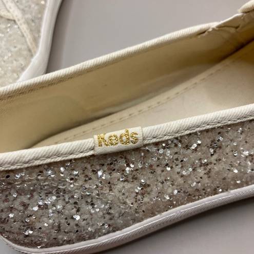 Keds Kate Spade Champion Glitter Shoes Slip On Cream Wedding Bride Glam Size 7.5