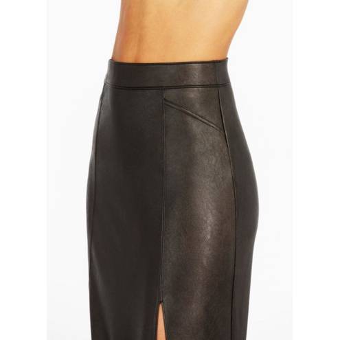 Spanx Leather-Like Midi Skirt Noir A-Line Shiny High-Waist Pencil Mid-Length S